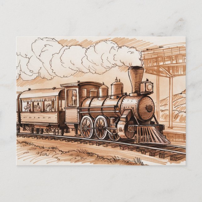 Postal Vintage Steam Engine Train Sketch (Anverso)