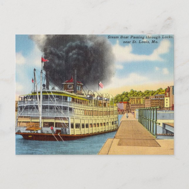 Postal Vintage Steamboat in City, St. Louis Missouri (Anverso)
