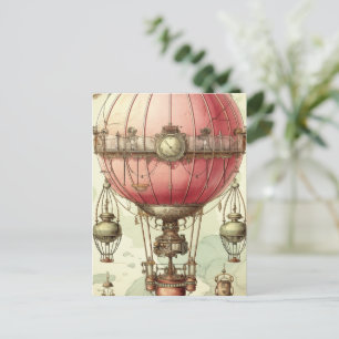 Postal Vintage Steampunk Pink Hot Air Balloon (2)