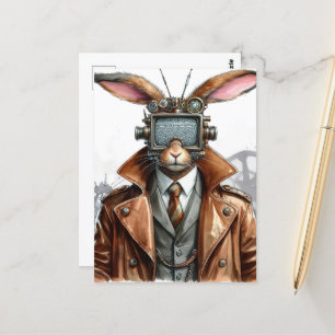 Postal Vintage Steampunk Rabbit Man con TV en la cabeza