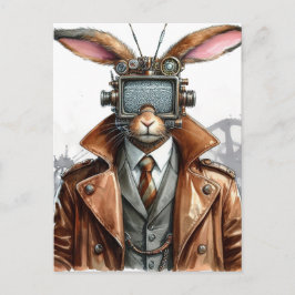 Postal Vintage Steampunk Rabbit Man con TV en la cabeza