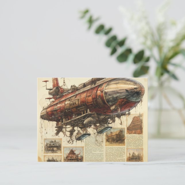 Postal Vintage Steampunk Zeppelin (11) (Anverso de pie)