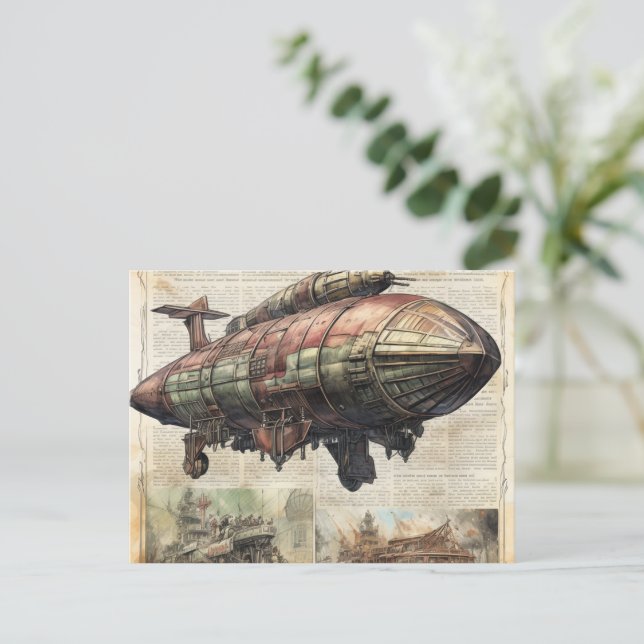Postal Vintage Steampunk Zeppelin (6) (Anverso de pie)