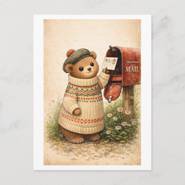 Postal Vintage-Style Bear Mailing Postcard (Anverso)