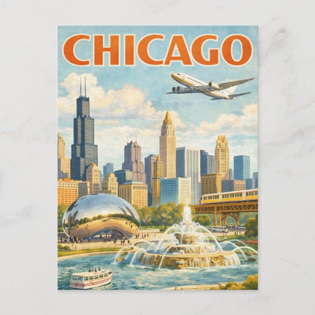 Postal Vintage Style Chicago Travel Postcard (Anverso)