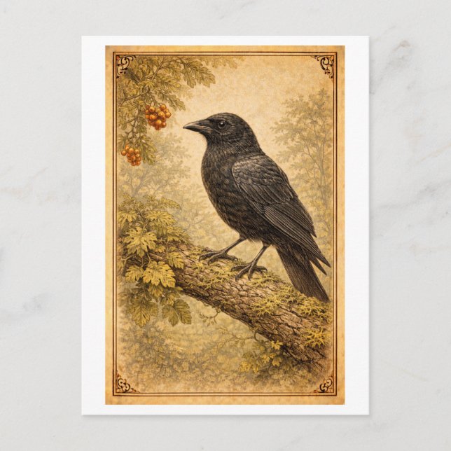 Postal Vintage-Style Crow Illustration (Anverso)