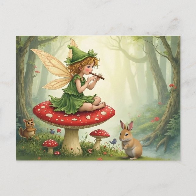 Postal Vintage Style Fairy Tale Flautist (Anverso)