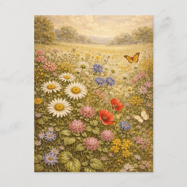 Postal Vintage-Style Field of Wildflowers (Anverso)