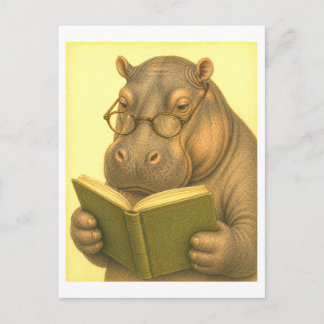 Postal Vintage-Style Hippo Reading