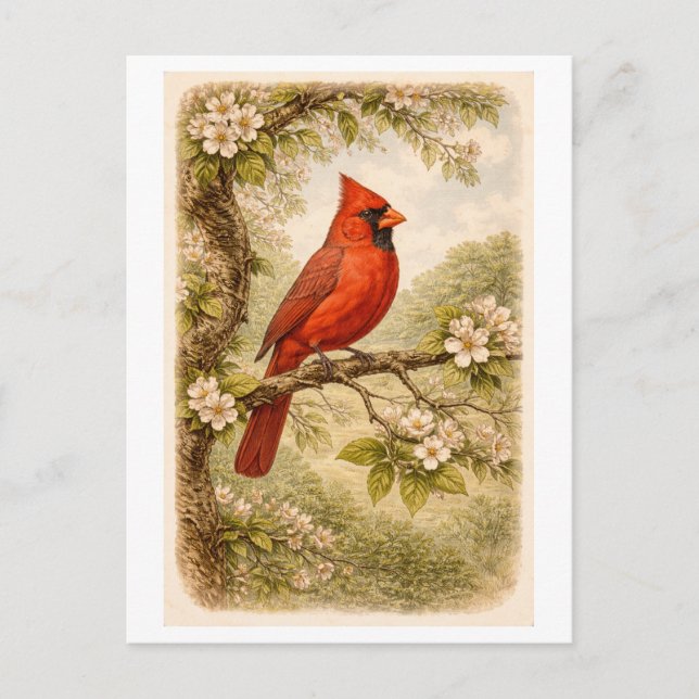 Postal Vintage-Style Male Cardinal lllustration (Anverso)