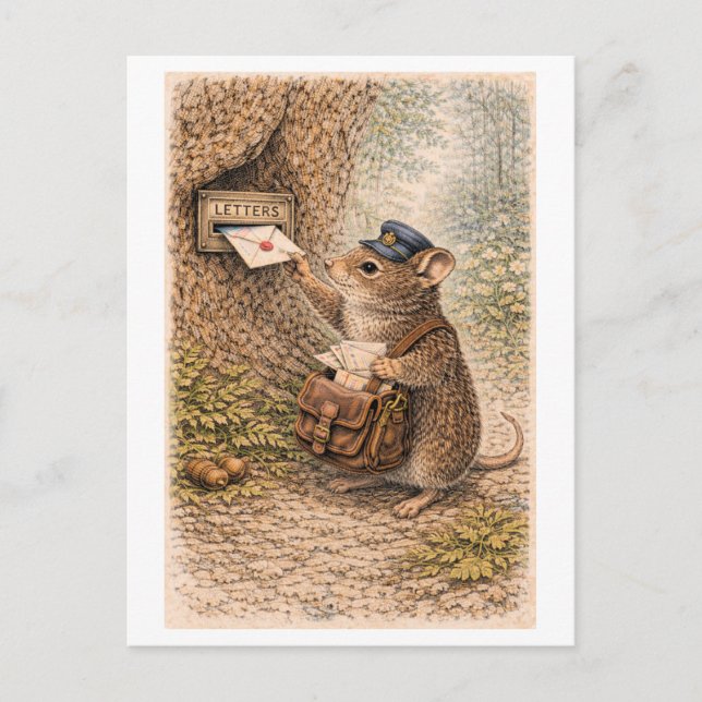 Postal Vintage-Style Mouse as Mailman Illustration (Anverso)