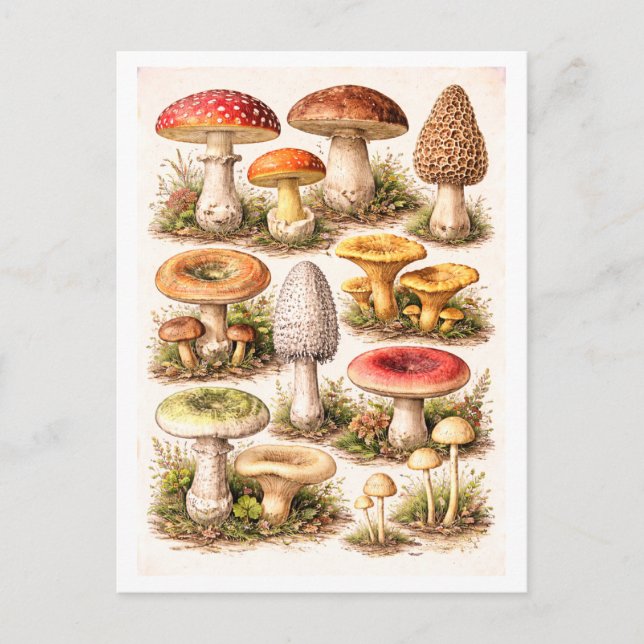 Postal Vintage-Style Mushroom Illustration (Anverso)