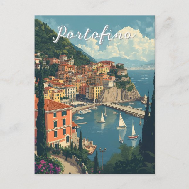 Postal Vintage Style Portofino Genova Italy (Anverso)