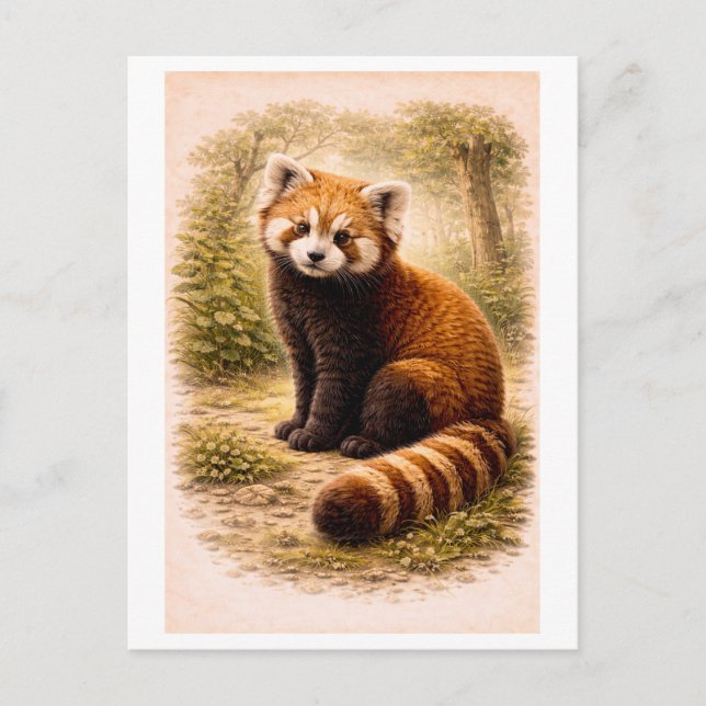 Postal Vintage-Style Red Panda Illustration (Anverso)