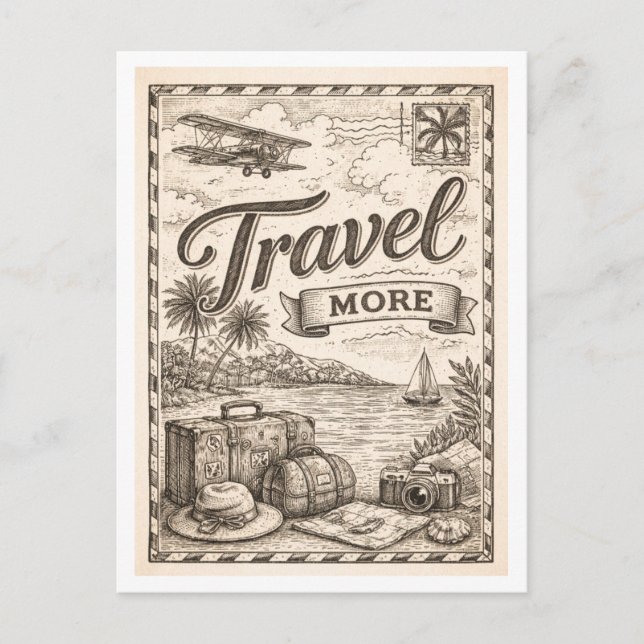 Postal Vintage-Style "Travel More" (Anverso)