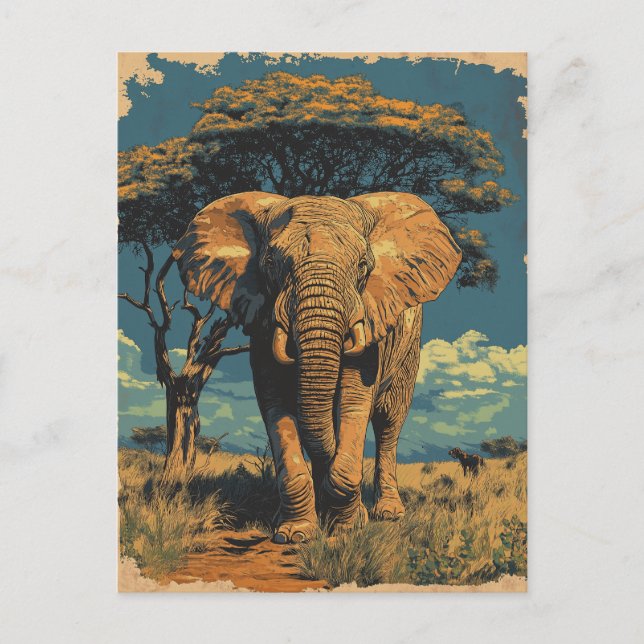 Postal Vintage Südafrika Elefant In Der Savanne  (Anverso)