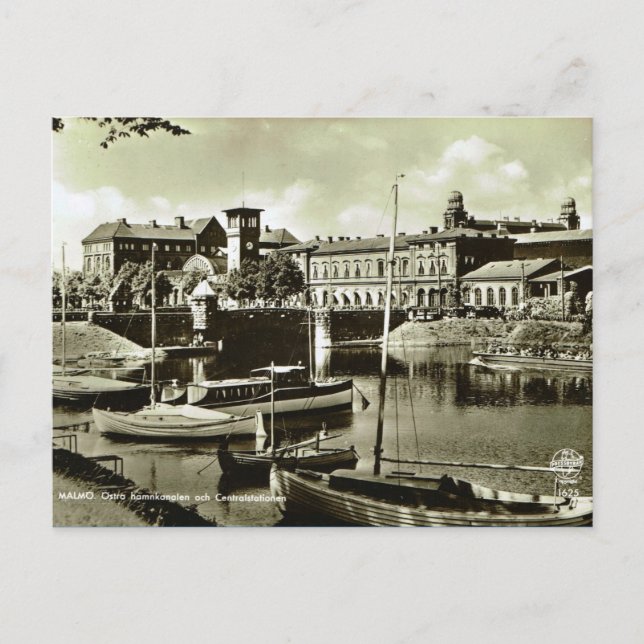Postal Vintage Suecia, puerto de Malmo (Anverso)
