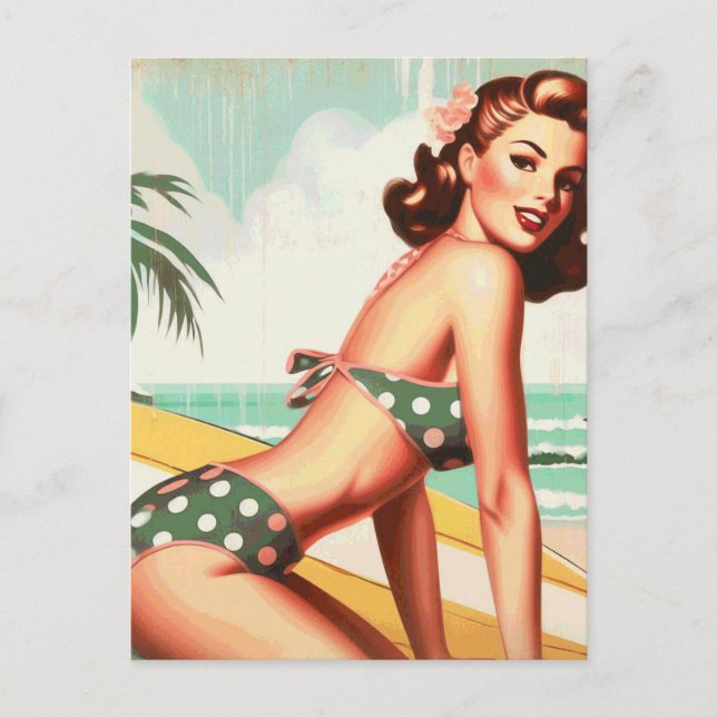 Postal Vintage Summer Beach Pin Up (Anverso)