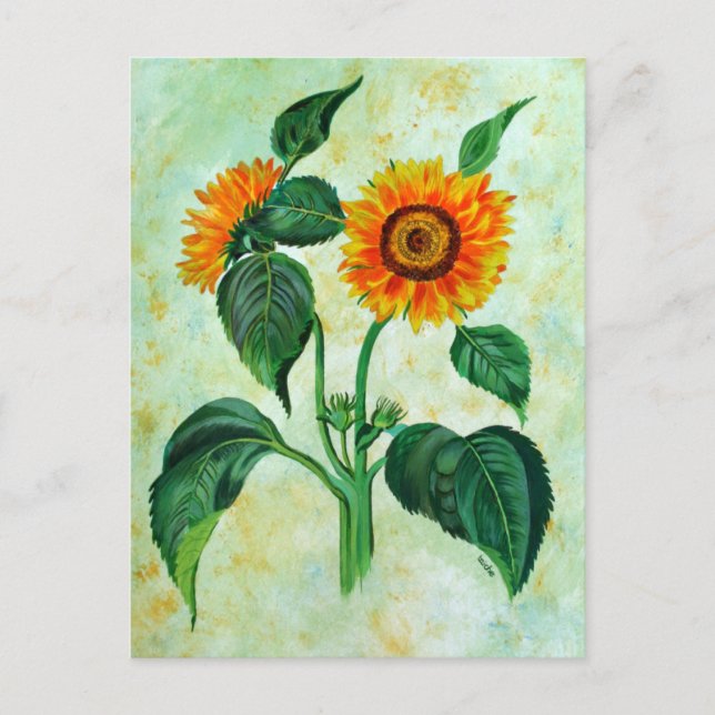 Postal Vintage Sunflowers Arte Botánico (Anverso)
