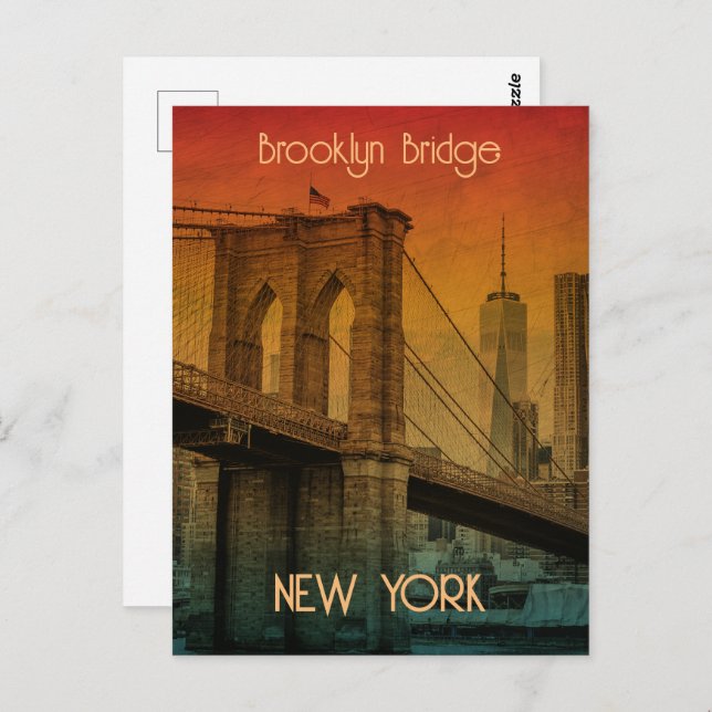 Postal Vintage Sunset Brooklyn Bridge Nueva York (Anverso / Reverso)