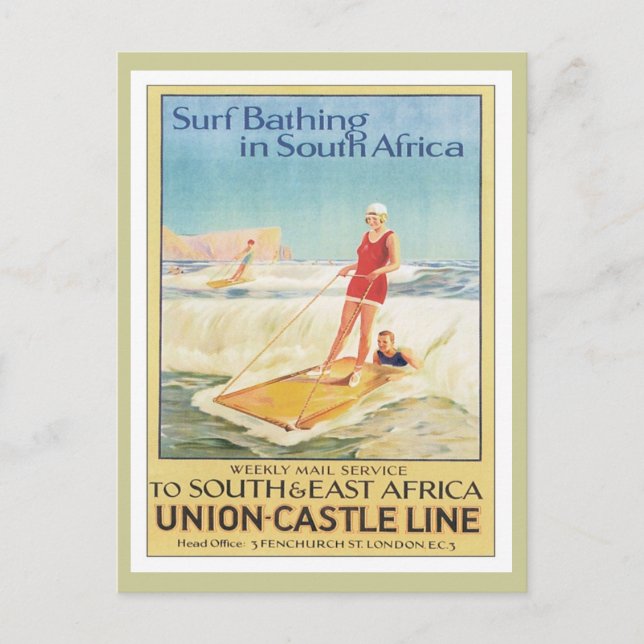 Postal Vintage Surf Bathing Sudáfrica (Anverso)