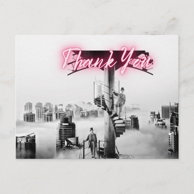 Postal Vintage Surreal City Scene Gracias (Anverso)