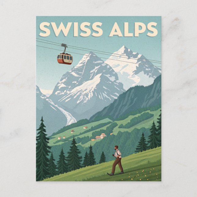 Postal Vintage Swiss Alps Travel (Anverso)