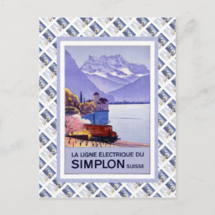 Postal Vintage Swiss Raulway Poster, Simplon eléctrico