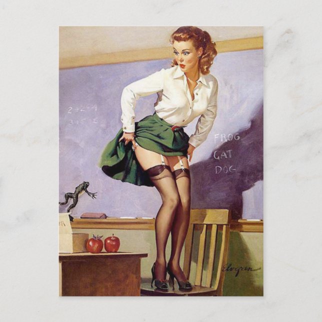 Postal Vintage Teacher Pin Up Chica (Anverso)