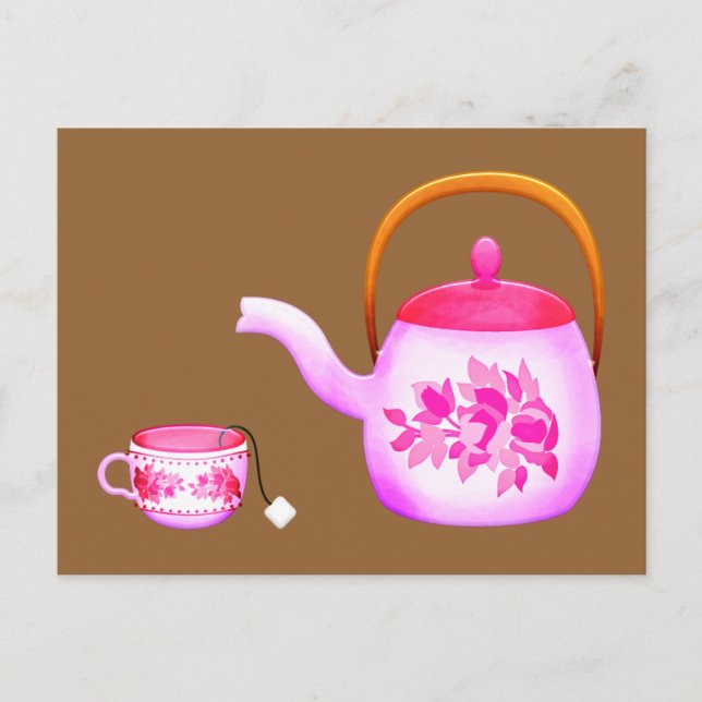 Postal Vintage Teacups teapot ilustracion (Anverso)