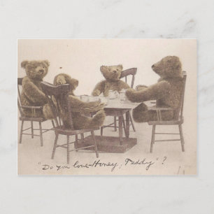 Postal Vintage Teddy Bears, ¿Amas A La Miel?