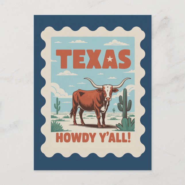 Postal Vintage Texas Classic Cowboy Longhorn (Anverso)