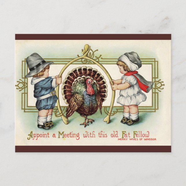 Postal Vintage Thankde Kids Turkey Wishbone (Anverso)
