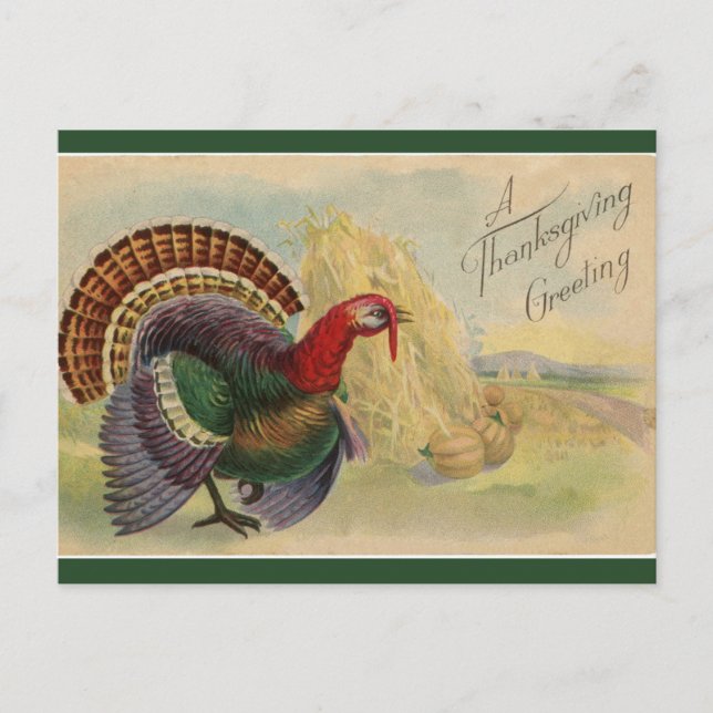Postal Vintage Thankding Turkeys and Haystacks (Anverso)