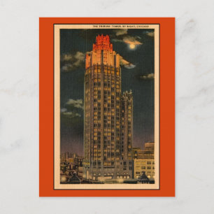 Postal Vintage The Tribune Tower By Night Chicago