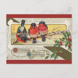 Postal Vintage Three Birds and Navidades Holly
