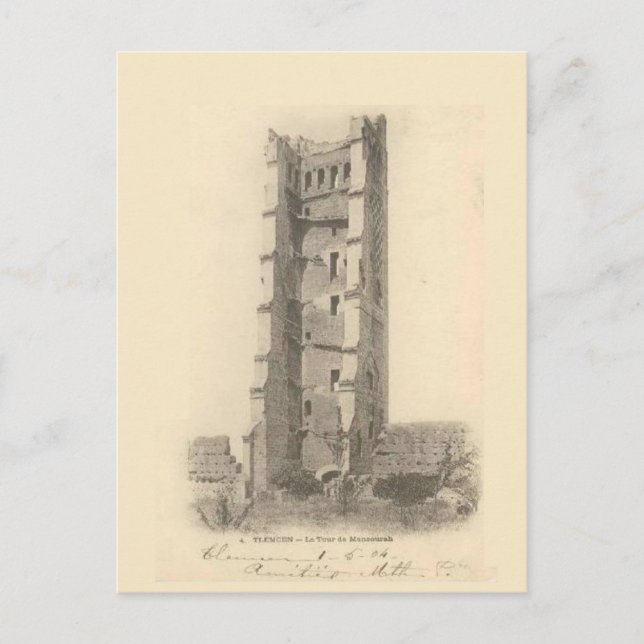 Postal Vintage, TLEMCEN, argelia tour de Mansourrah (Anverso)
