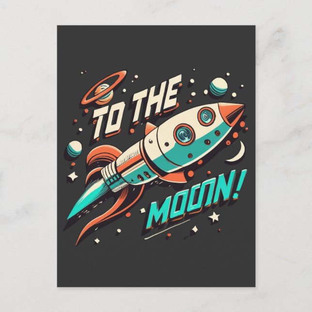 Postal Vintage To The Moon Rocket ship (Anverso)