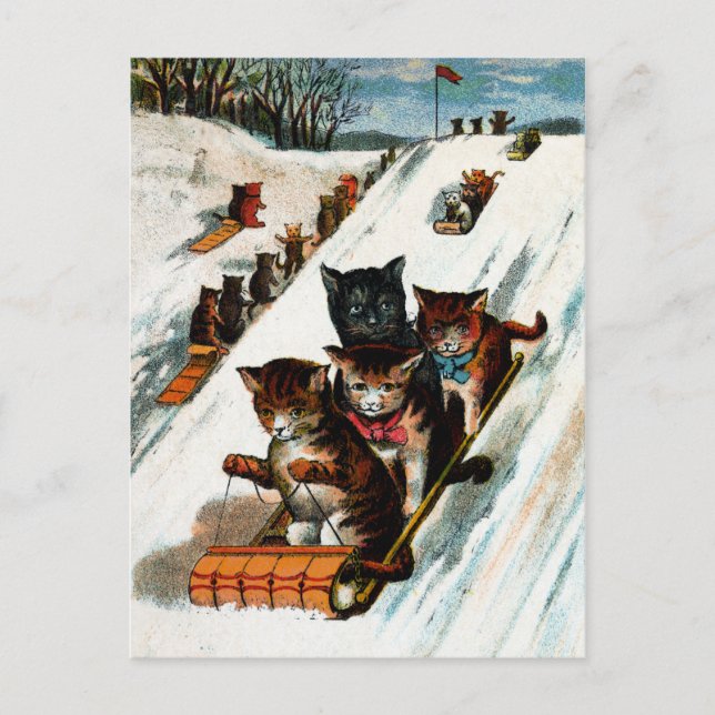 Postal Vintage Toboggan Cats (Anverso)