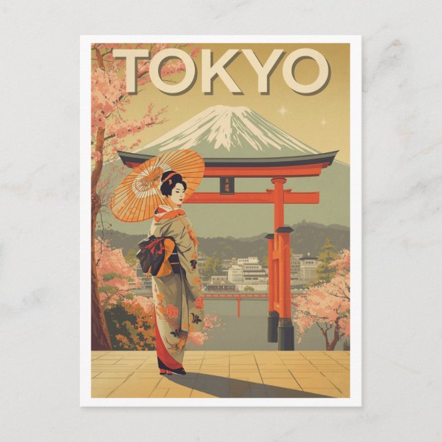 Postal Vintage Tokyo Cherry Blossom Fuji (Anverso)
