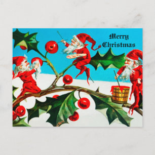 Postal Vintage Tomte o Navidades Elves Pintando Berries