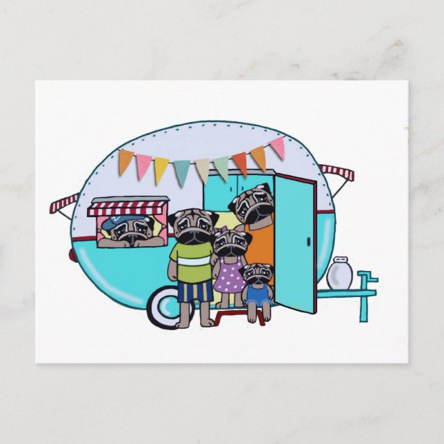 Postal Vintage Trailer Pugs (Anverso)