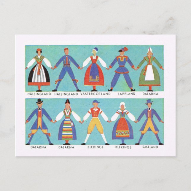 Postal Vintage traje regional sueco (Anverso)
