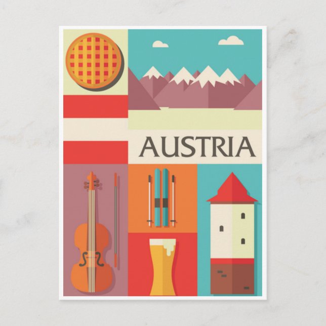 Postal Vintage Travel Austria acuarela de invierno (Anverso)