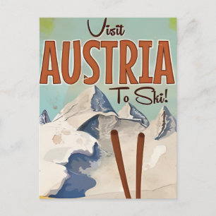 Postal Vintage Travel Austria, estación de esquí de invie