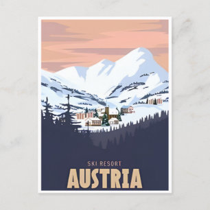 Postal Vintage Travel Austria, estación de esquí de invie