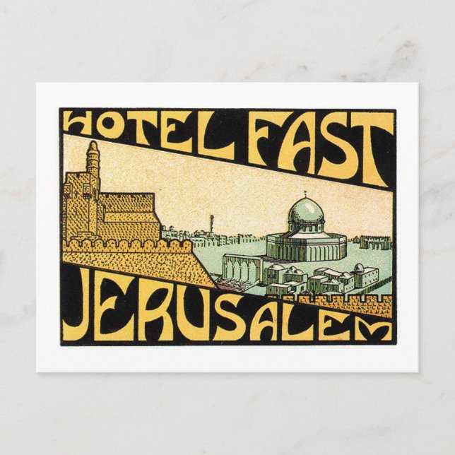 Postal Vintage Travel Jerusalem Hotel Label Art (Anverso)