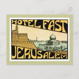 Postal Vintage Travel Jerusalem Hotel Label Art