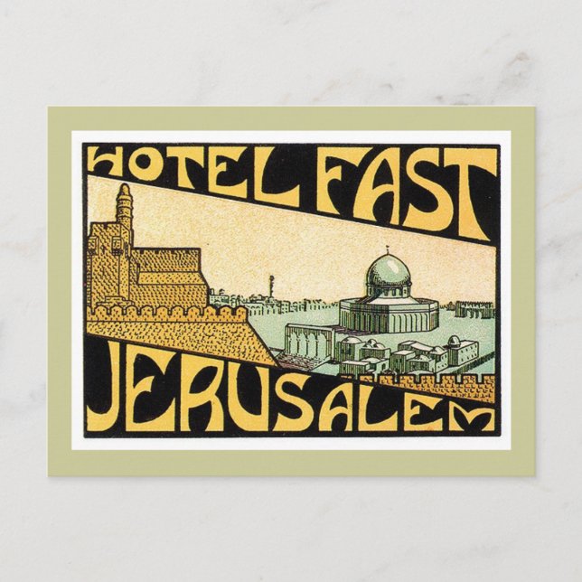 Postal Vintage Travel Jerusalem Hotel Label Art (Anverso)