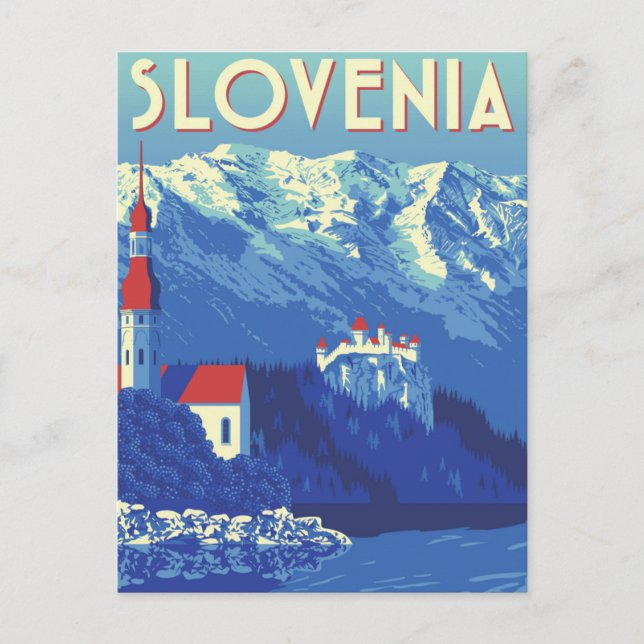 Postal Vintage Travel Lake Bled Eslovenia arte retro (Anverso)